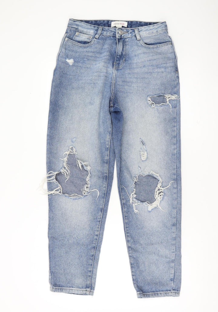 Urban Bliss Womens Blue Distressed Mom Jeans Size 8 High Rise