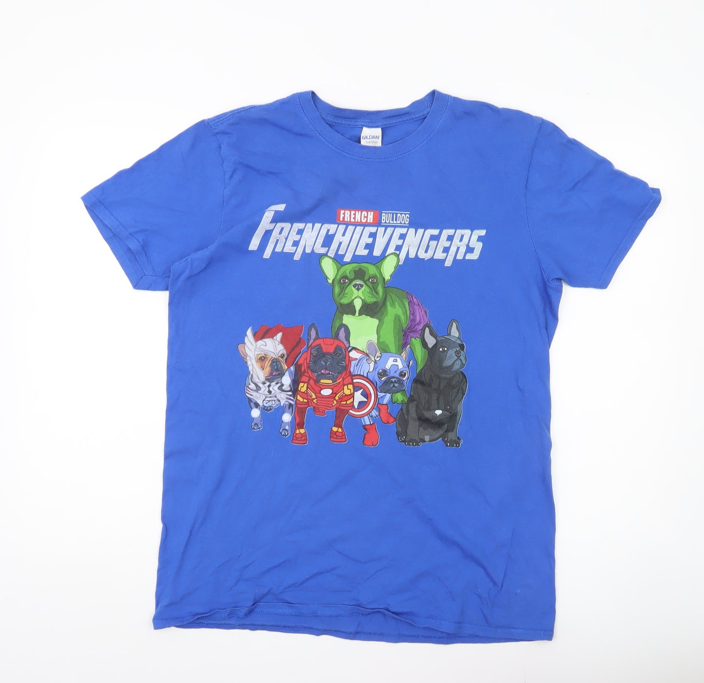 Gildan Men's Blue French Bulldogs Avengers Graphic T-Shirt Size L