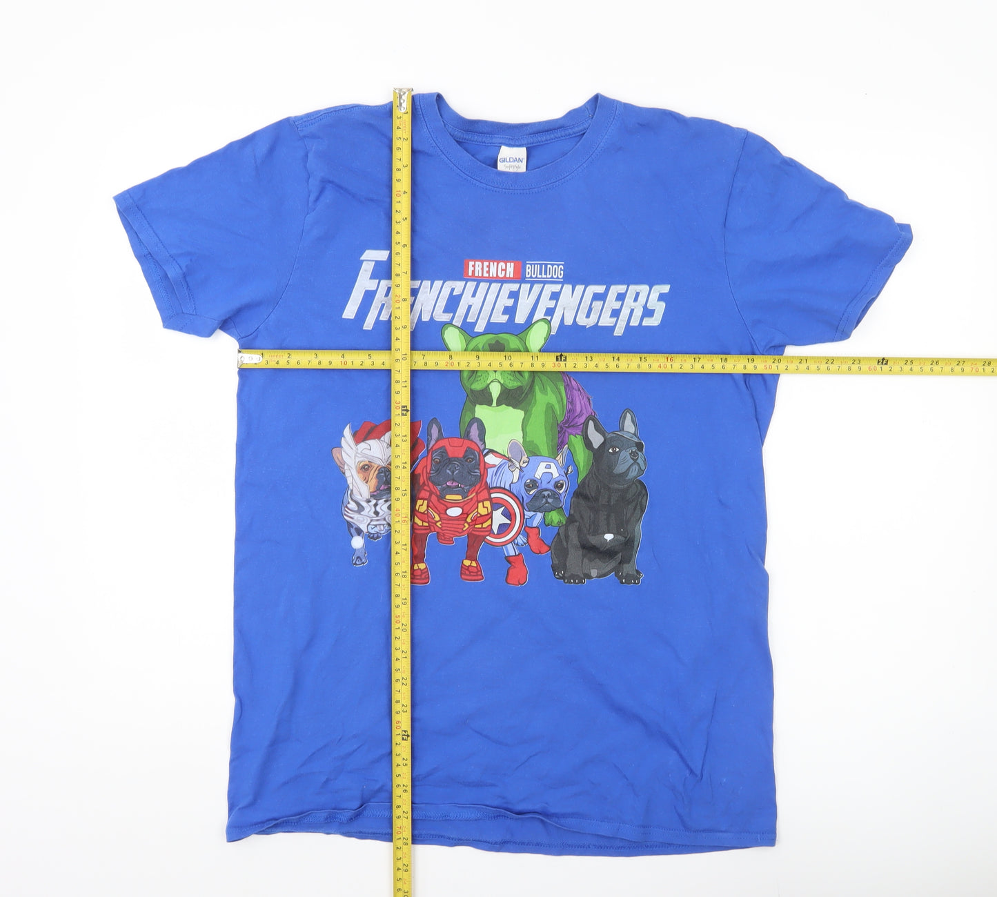 Gildan Men's Blue French Bulldogs Avengers Graphic T-Shirt Size L