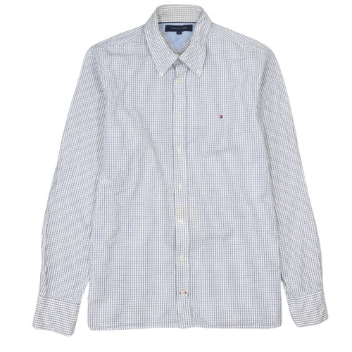 Tommy Hilfiger Men's White Check Long Sleeve Button-Up Shirt L