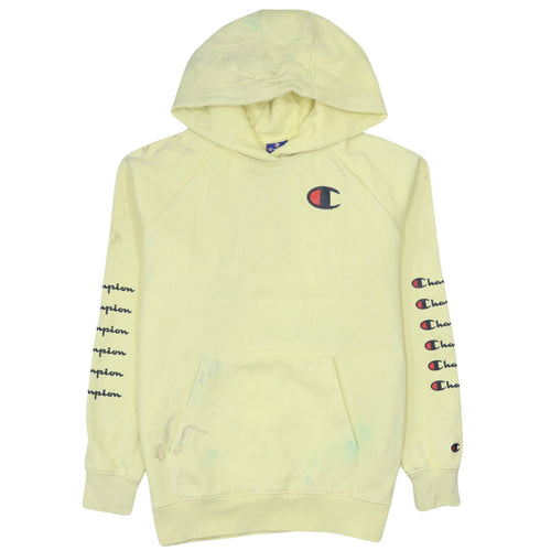 Champion Men's Yellow Pullover Hoodie Small Logo Graphic Print