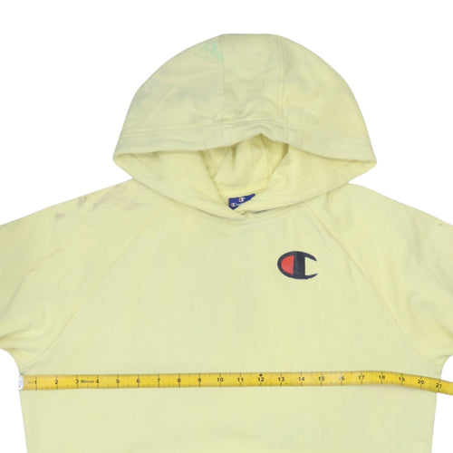 Champion Men's Yellow Pullover Hoodie Small Logo Graphic Print