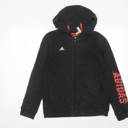 Adidas Boys Black Full Zip Hoodie 13-14 Years Sports Logo Hoodie