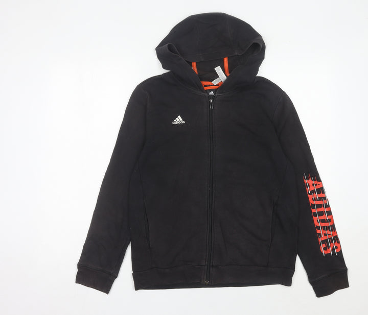 Adidas Boys Black Full Zip Hoodie 13-14 Years Sports Logo Hoodie