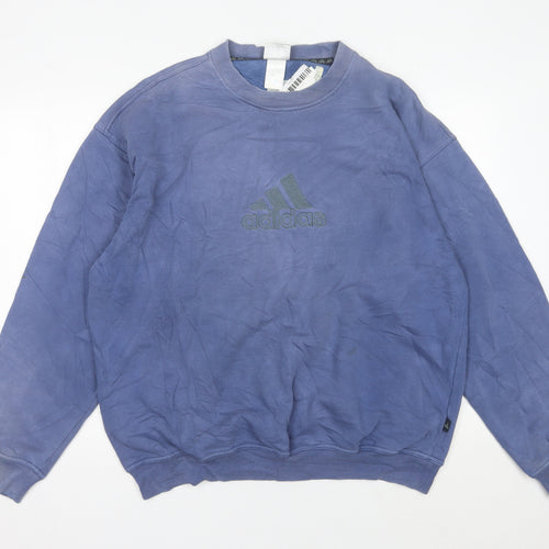 Adidas Mens Blue Logo Pullover Sweatshirt Size L Crew Neck