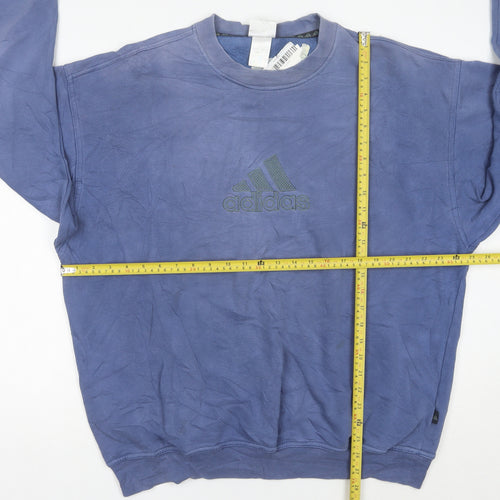 Adidas Mens Blue Logo Pullover Sweatshirt Size L Crew Neck