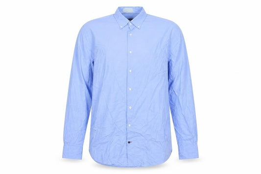 Front view of Tommy Hilfiger Men’s Blue Slim Fit Button-Down Shirt, size 16.5