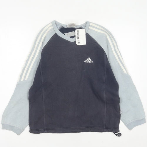Adidas Boys Blue Pullover Sweatshirt 10 Years V-Neck Logo Sportswear