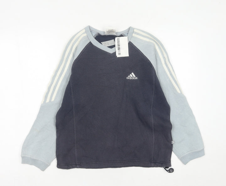 Adidas Boys Blue Pullover Sweatshirt 10 Years V-Neck Logo Sportswear