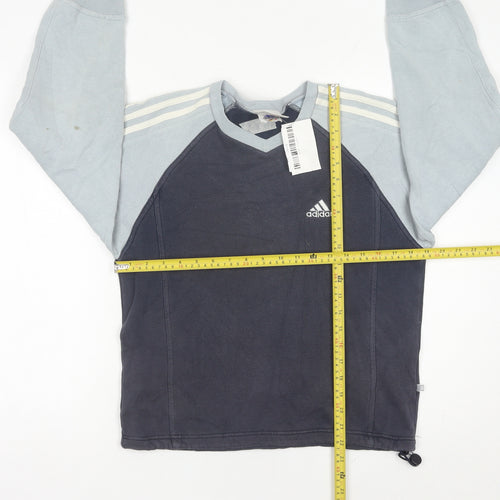 Adidas Boys Blue Pullover Sweatshirt 10 Years V-Neck Logo Sportswear