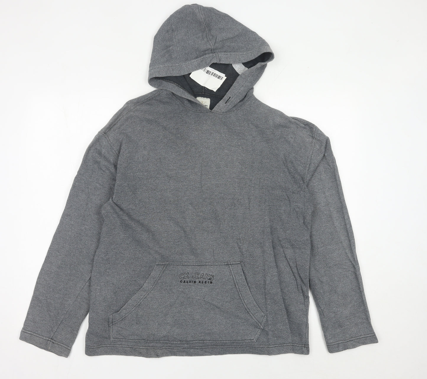 Calvin Klein Jeans Men’s Grey Pullover Hoodie Size L Logo Pocket