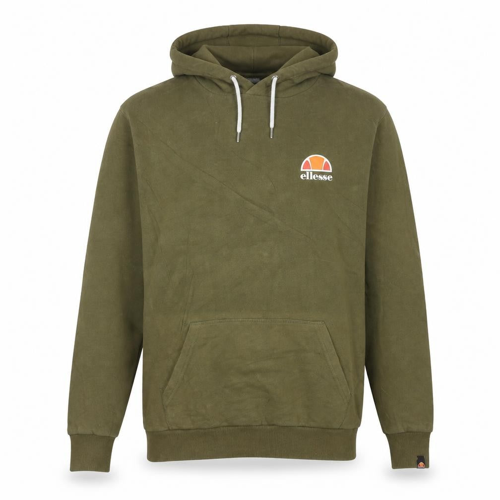 Front view of Ellesse men’s green pullover hoodie sweatshirt, size M, regular fit