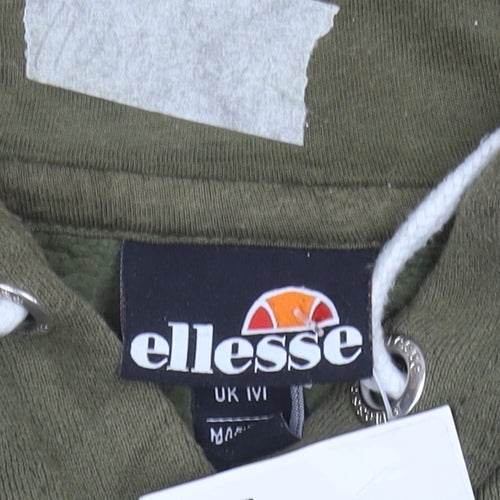 Ellesse Mens Green Pullover Hoodie Sweatshirt Size M Regular Fit
