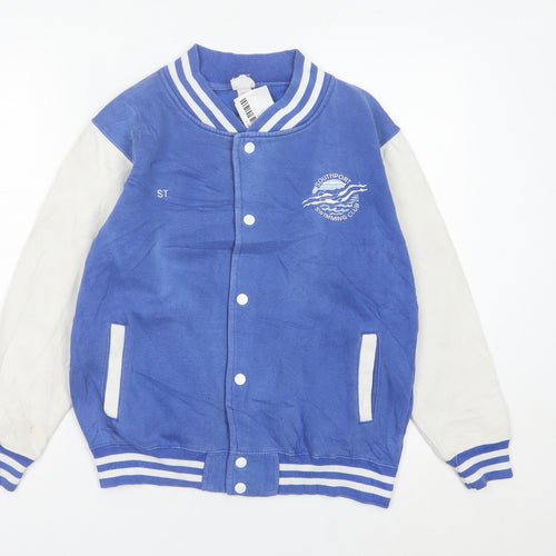 AWDis Boys Blue White Varsity Jacket 12-13 Years Cotton Blend
