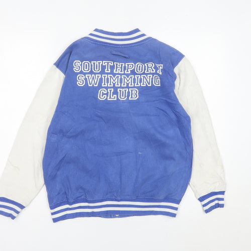 AWDis Boys Blue White Varsity Jacket 12-13 Years Cotton Blend