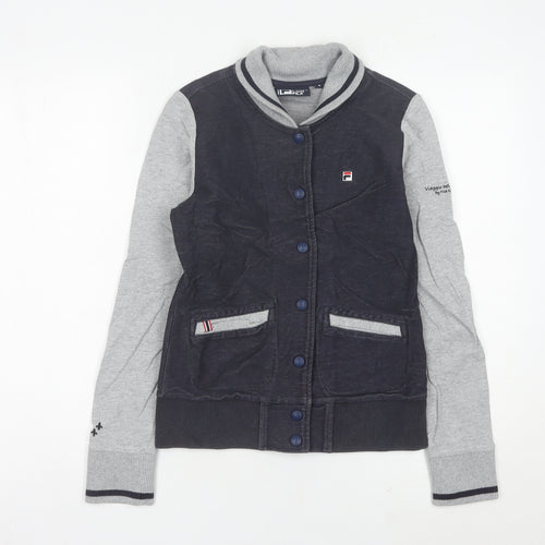 Fila Womens Varsity Jacket Size 8 Black Grey Cotton Blend Casual