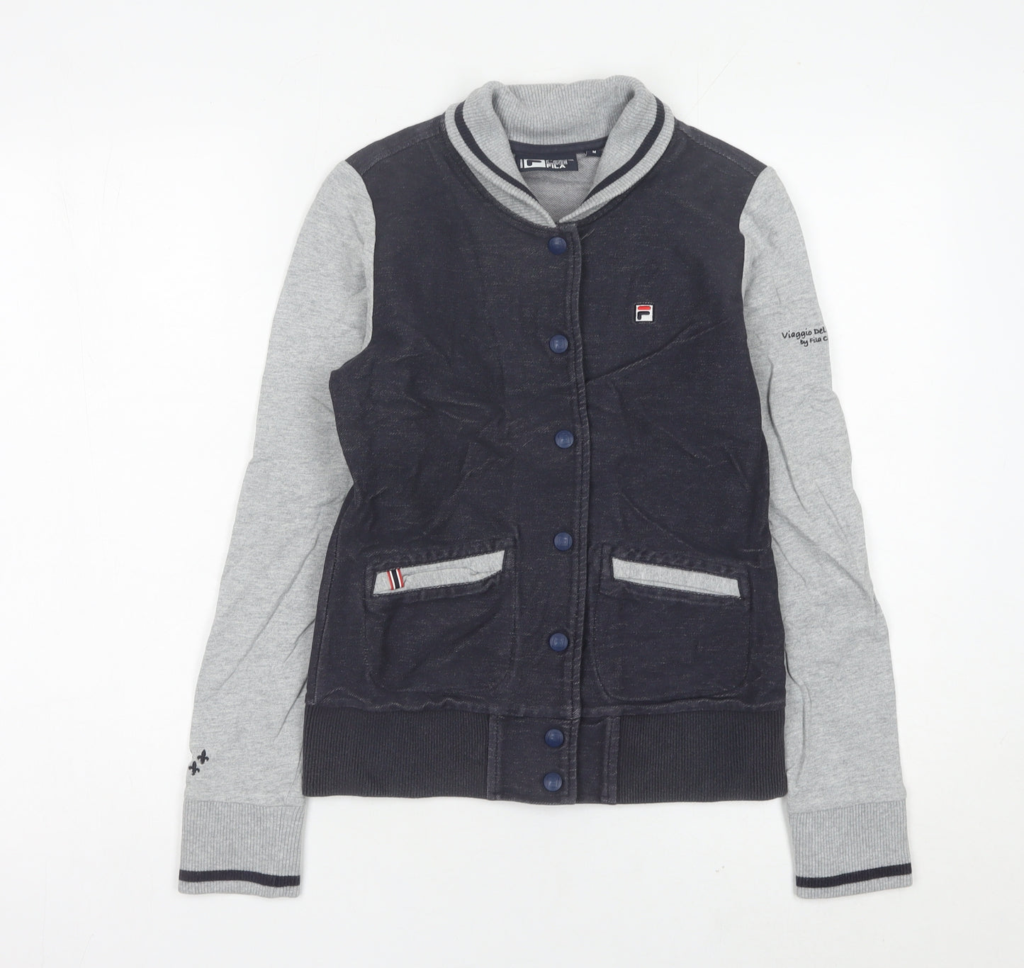 Fila Womens Varsity Jacket Size 8 Black Grey Cotton Blend Casual