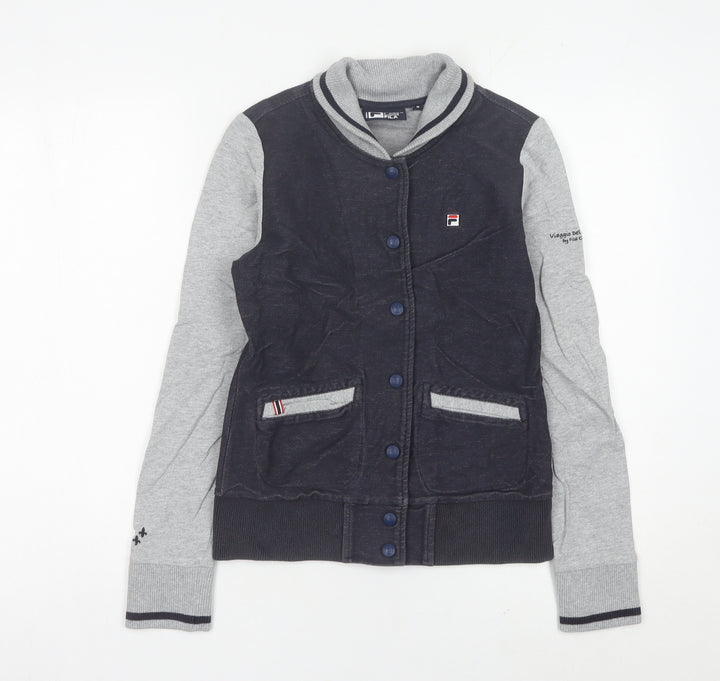 Fila Womens Varsity Jacket Size 8 Black Grey Cotton Blend Casual