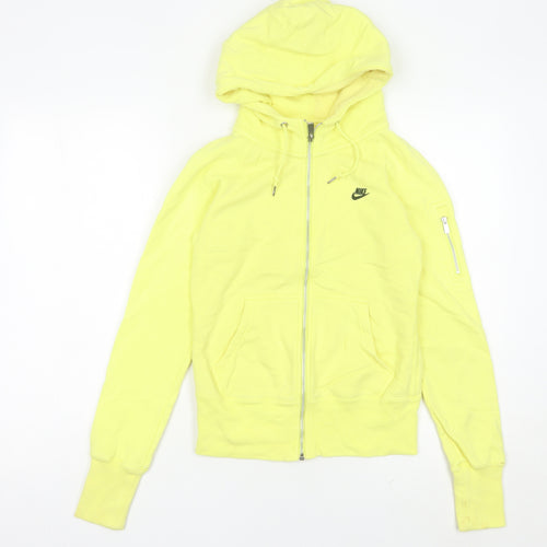 Nike Womens Yellow Full Zip Hoodie Size 8 Cotton Sportswear