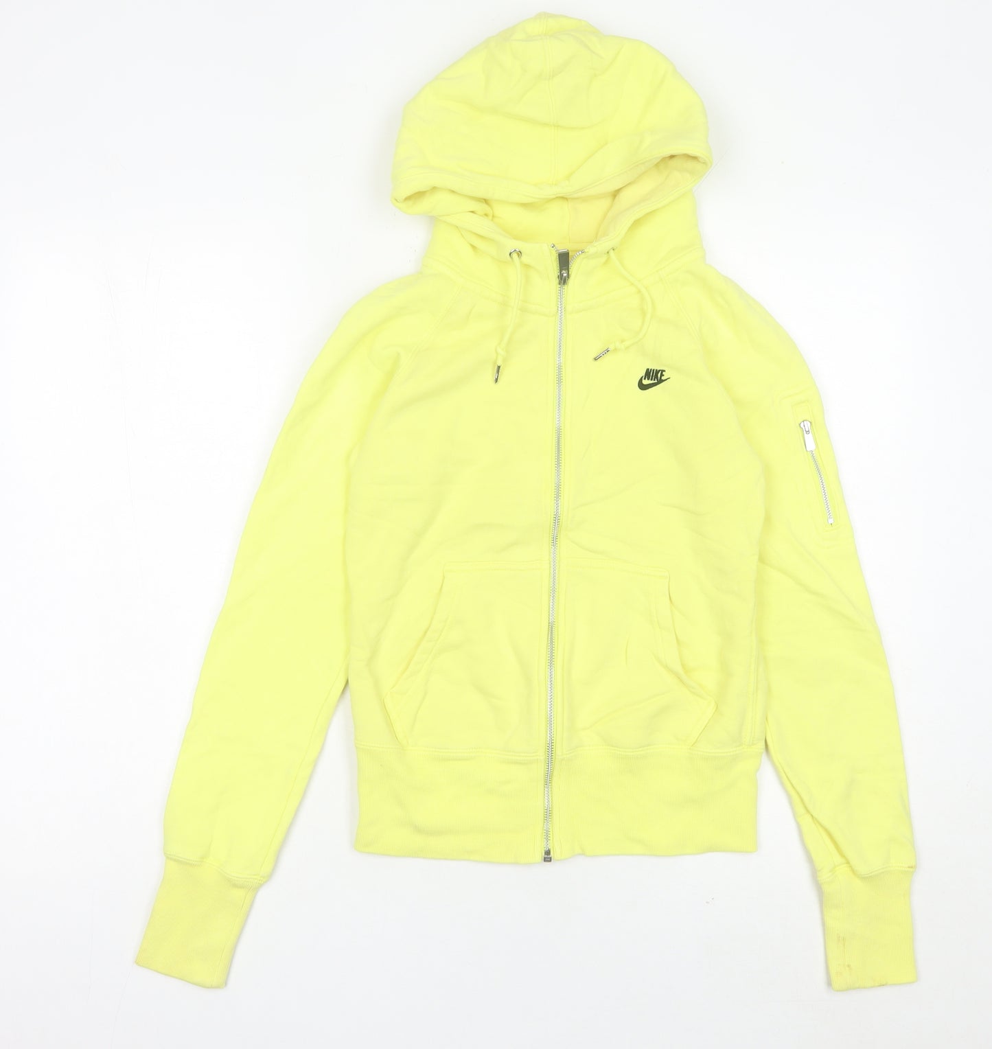 Nike Womens Yellow Full Zip Hoodie Size 8 Cotton Sportswear