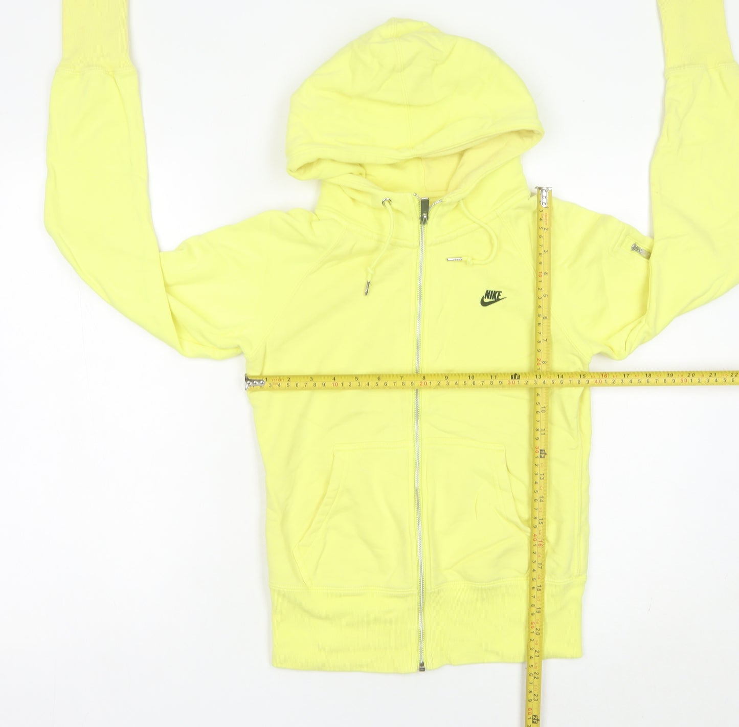 Nike Womens Yellow Full Zip Hoodie Size 8 Cotton Sportswear