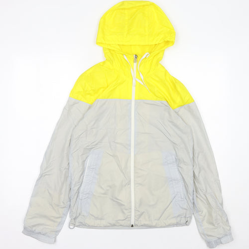 Adidas Womens Yellow Grey Windbreaker Jacket Size 10 UK Hooded Sports