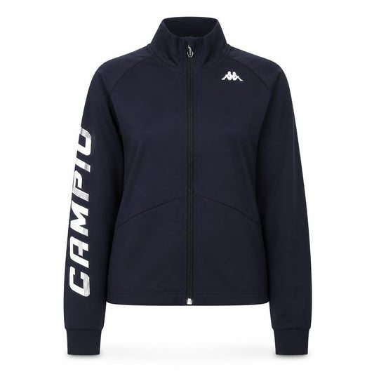 Front view of Kappa women’s blue, size UK 6, track jacket slim fit full zip activewear