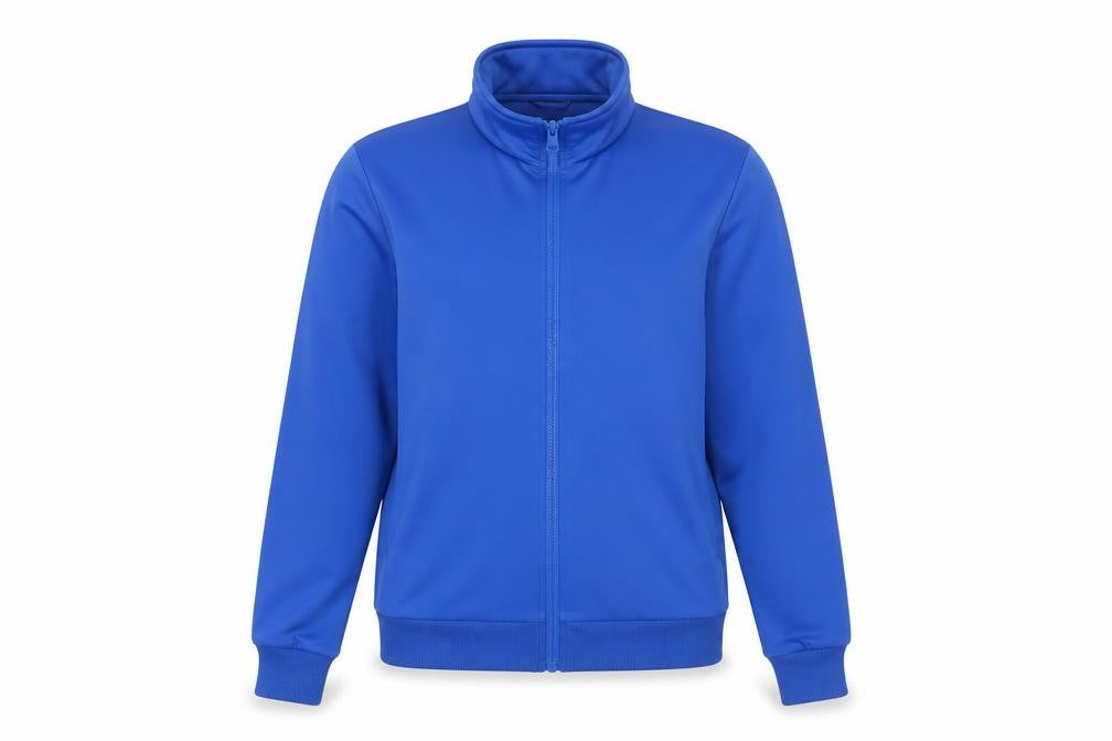 Front view of Adidas women’s blue, size UK 8, track jacket full zip sportswear