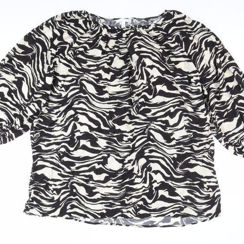 H&M Women’s Black Animal Print Tunic Blouse M 3/4 Puff Sleeve
