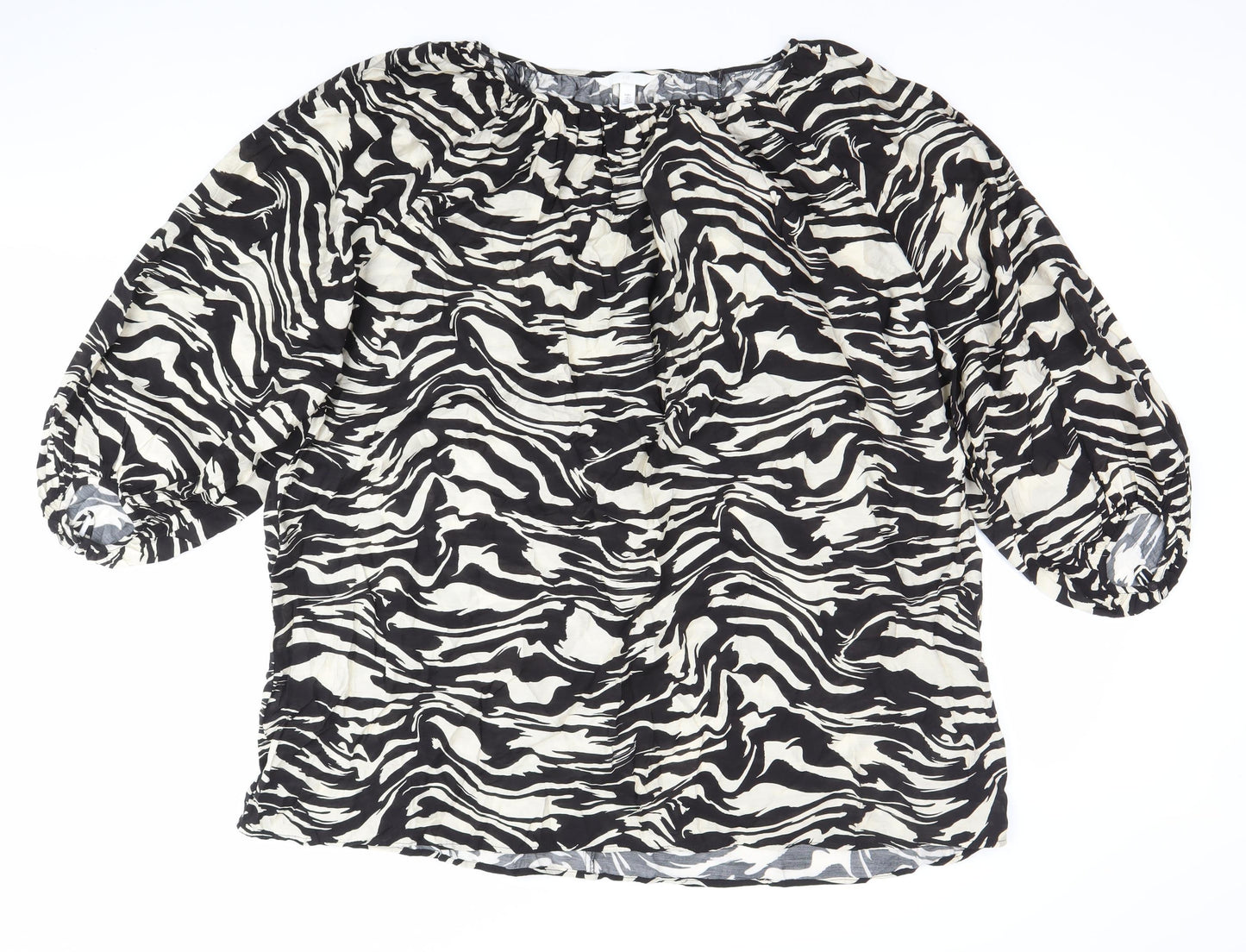 H&M Women’s Black Animal Print Tunic Blouse M 3/4 Puff Sleeve