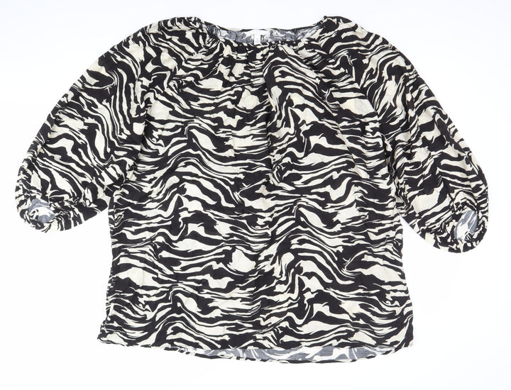 H&M Women’s Black Animal Print Tunic Blouse M 3/4 Puff Sleeve