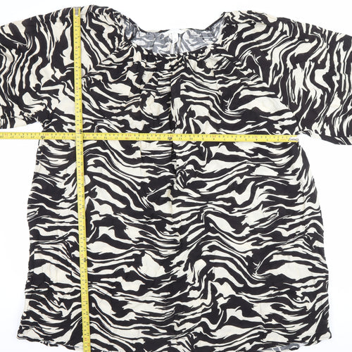 H&M Women’s Black Animal Print Tunic Blouse M 3/4 Puff Sleeve