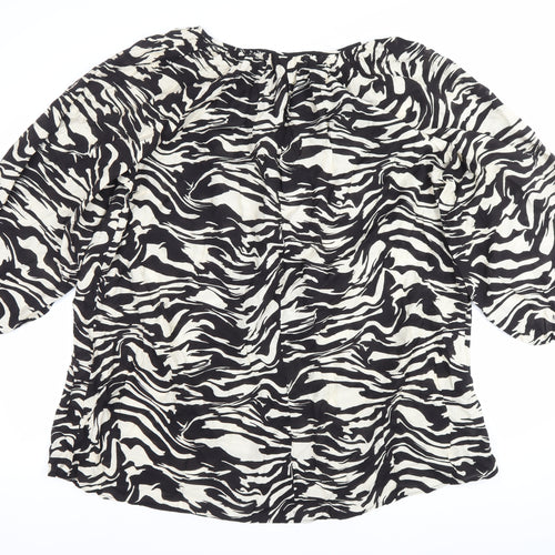 H&M Women’s Black Animal Print Tunic Blouse M 3/4 Puff Sleeve