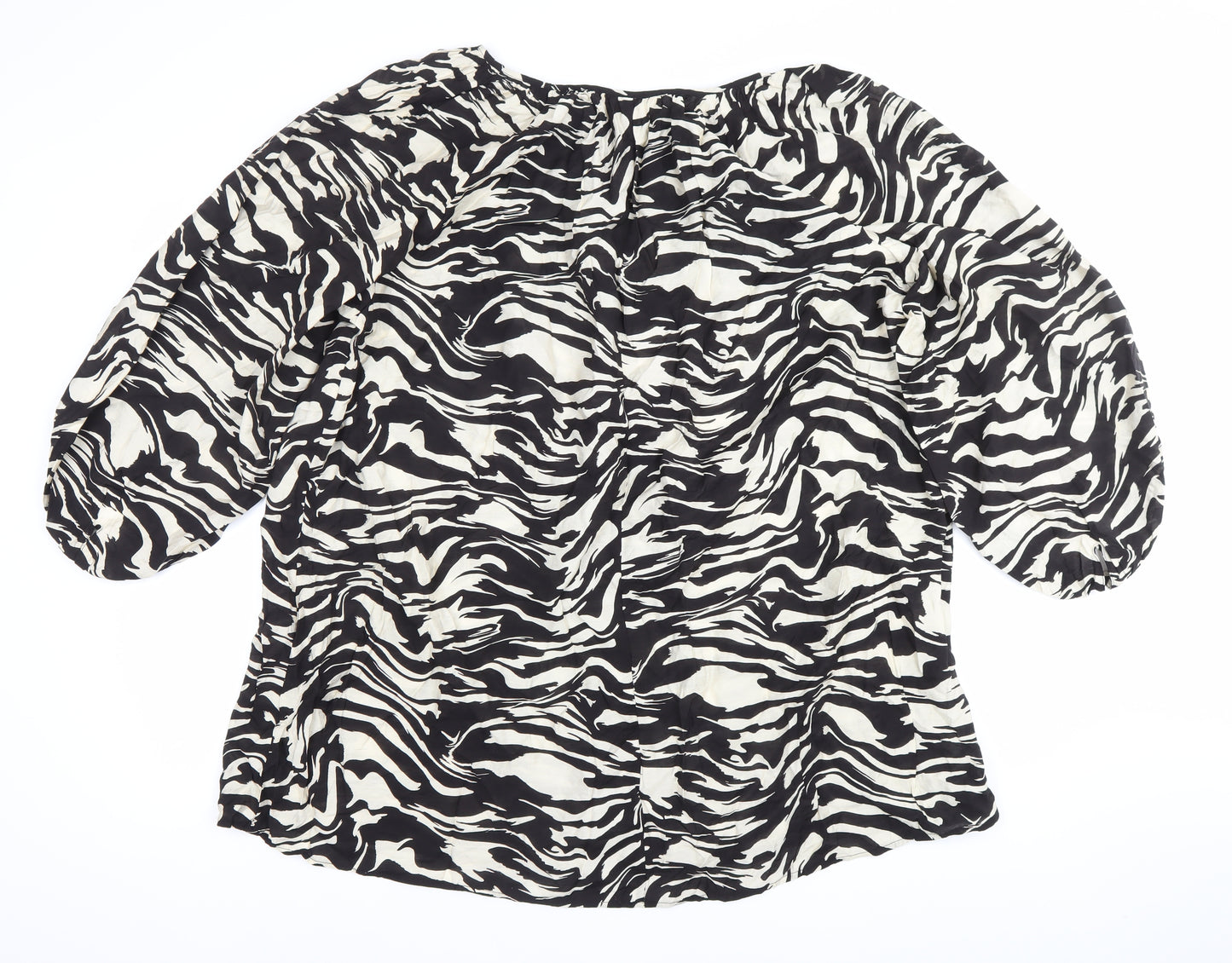 H&M Women’s Black Animal Print Tunic Blouse M 3/4 Puff Sleeve