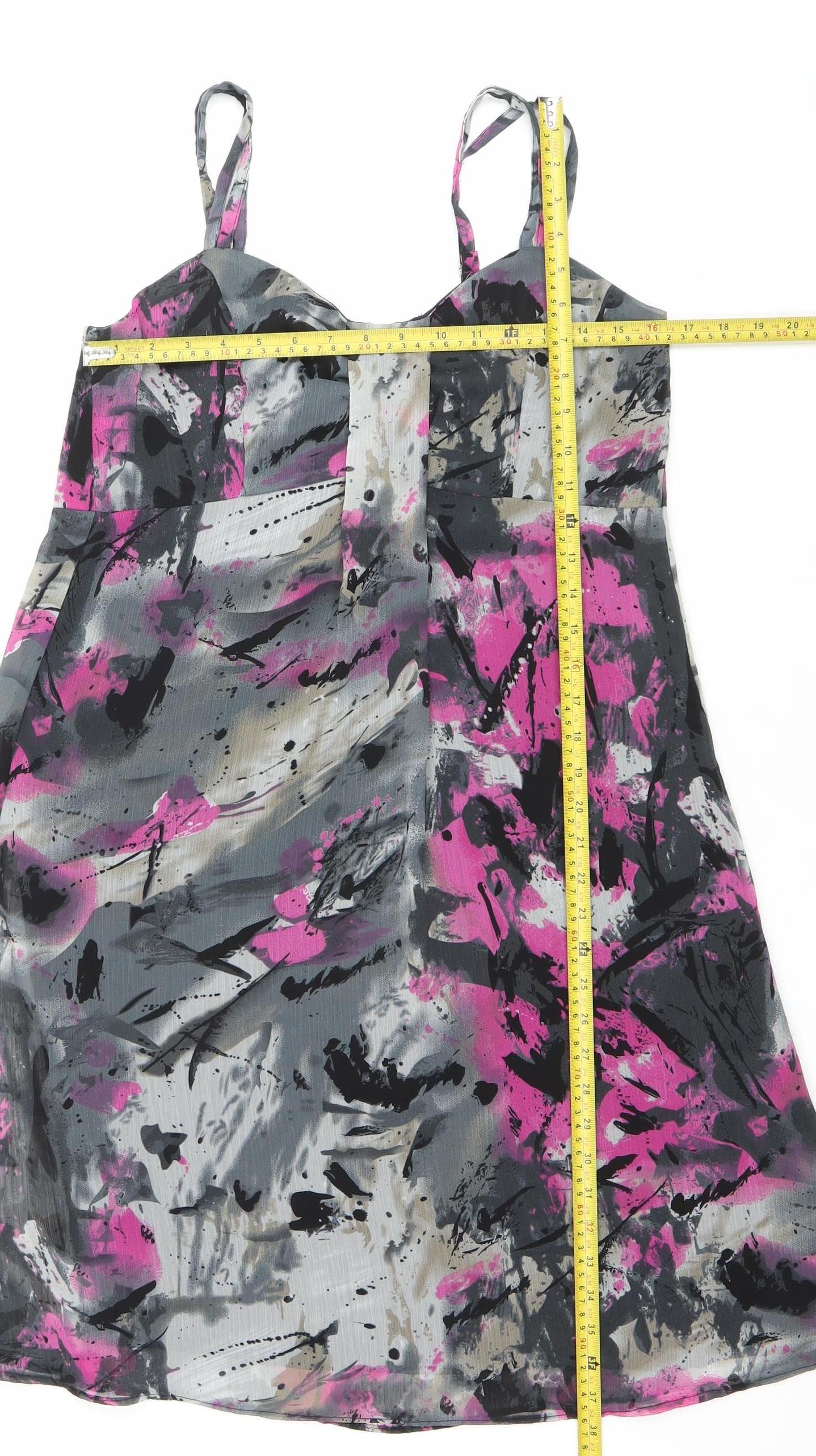 Klass Collection Women’s Black Pink Grey Abstract Slip Dress Size 12