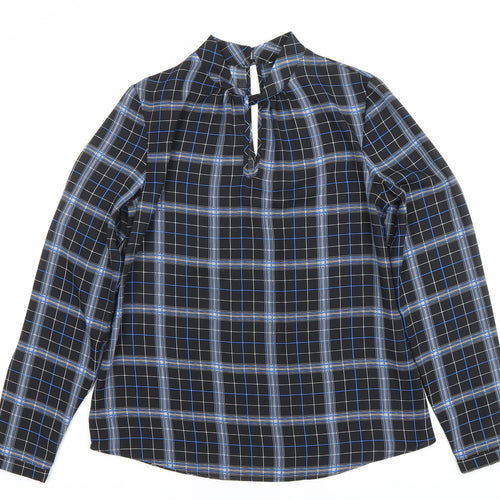 Peacocks Womens Black Check Long Sleeve High Neck Blouse Size 8