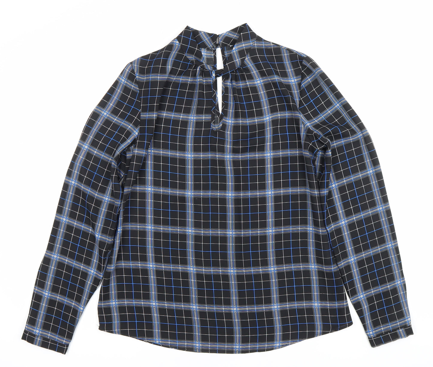 Peacocks Womens Black Check Long Sleeve High Neck Blouse Size 8