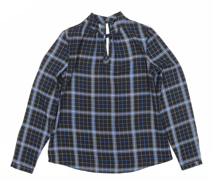 Peacocks Womens Black Check Long Sleeve High Neck Blouse Size 8