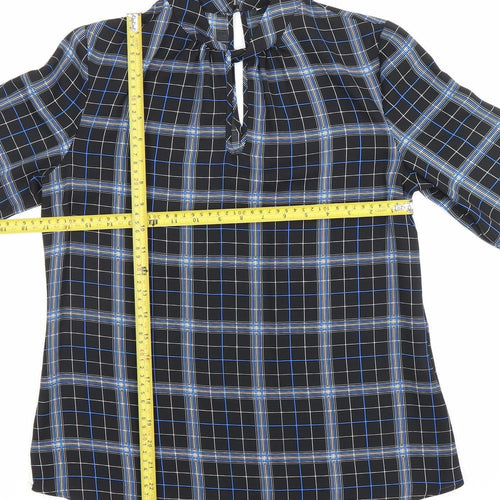 Peacocks Womens Black Check Long Sleeve High Neck Blouse Size 8