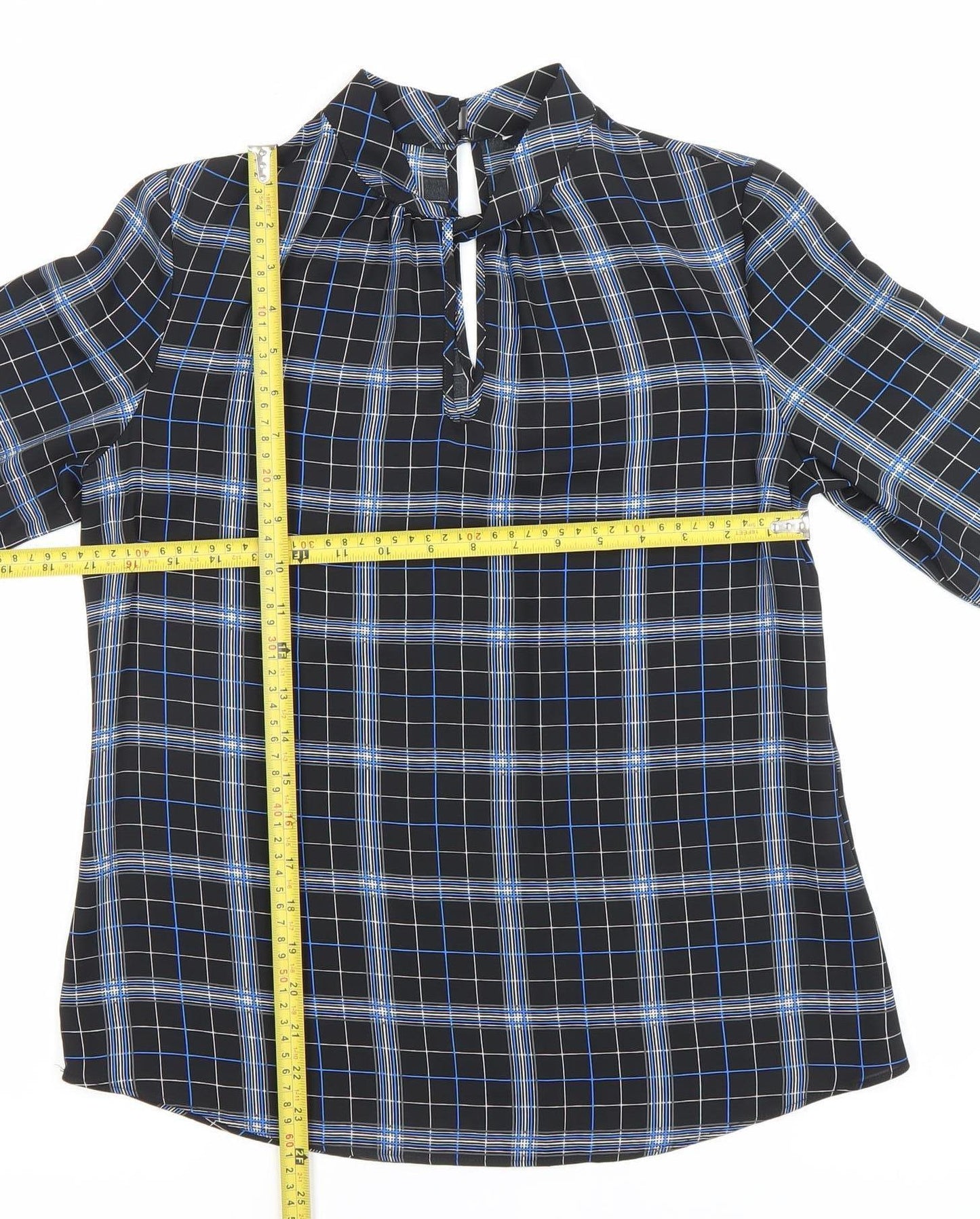 Peacocks Womens Black Check Long Sleeve High Neck Blouse Size 8