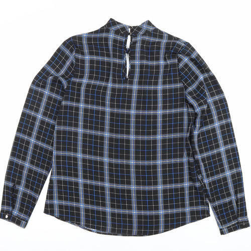 Peacocks Womens Black Check Long Sleeve High Neck Blouse Size 8