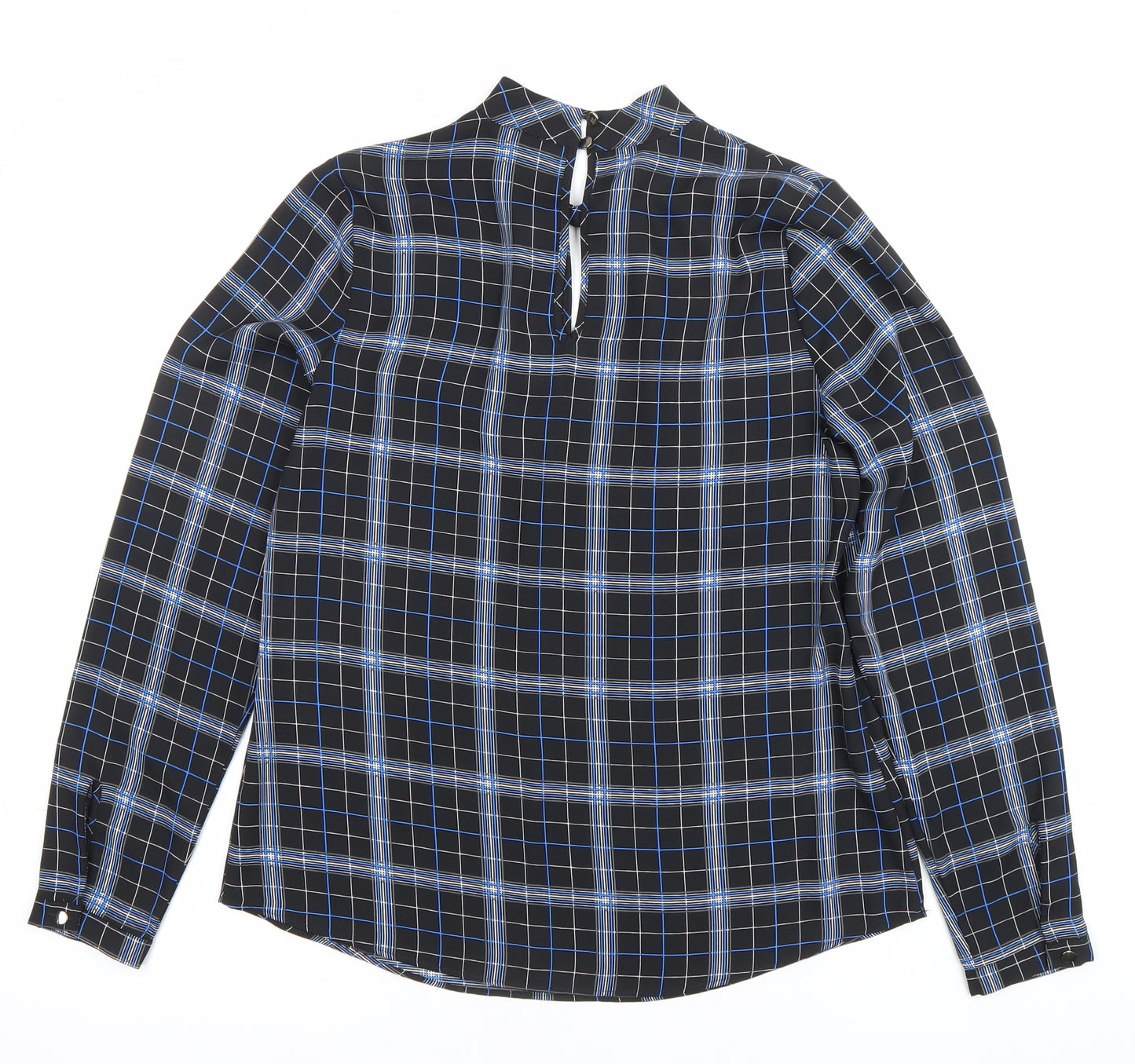 Peacocks Womens Black Check Long Sleeve High Neck Blouse Size 8