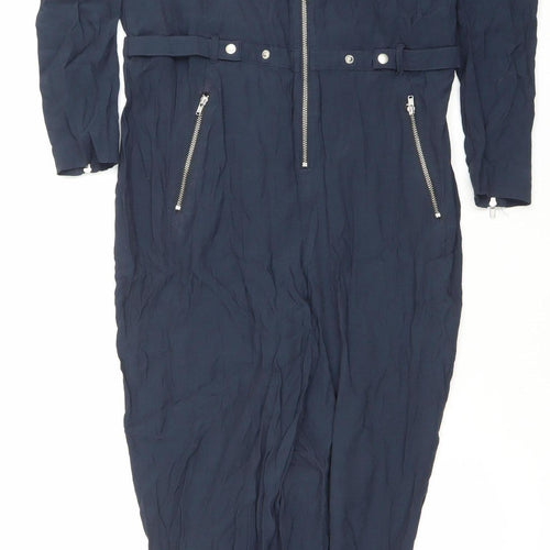 Samsøe & Samsøe Womens Blue XS Jumpsuit Long Sleeve Zip Belted Woven