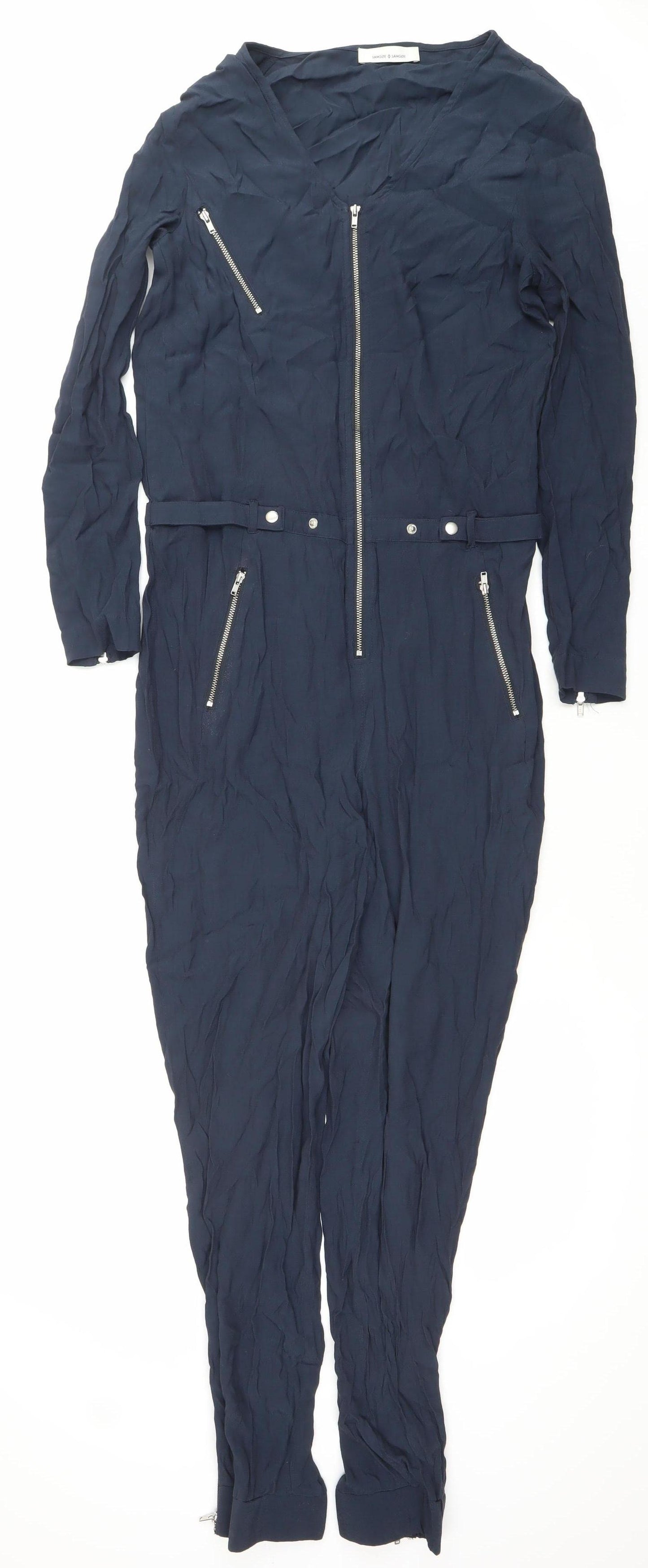 Samsøe & Samsøe Womens Blue XS Jumpsuit Long Sleeve Zip Belted Woven
