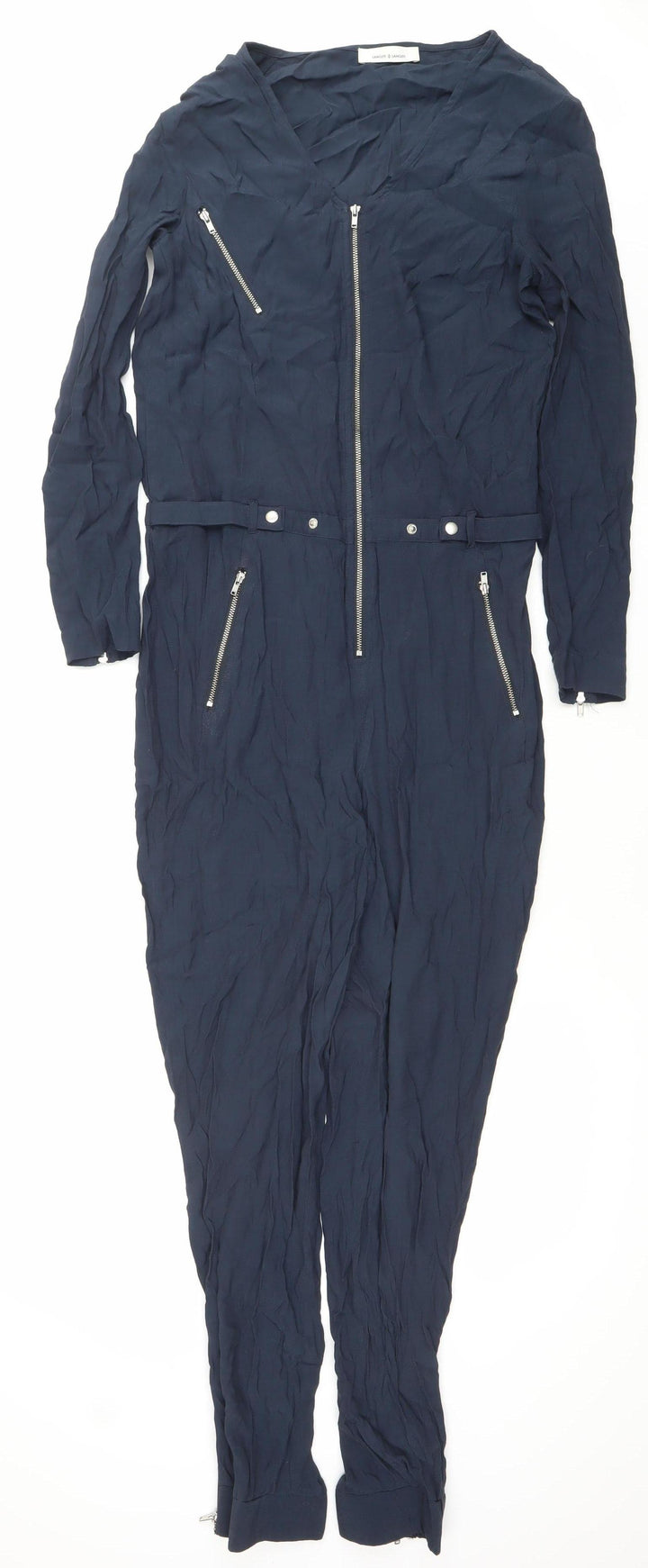 Samsøe & Samsøe Womens Blue XS Jumpsuit Long Sleeve Zip Belted Woven