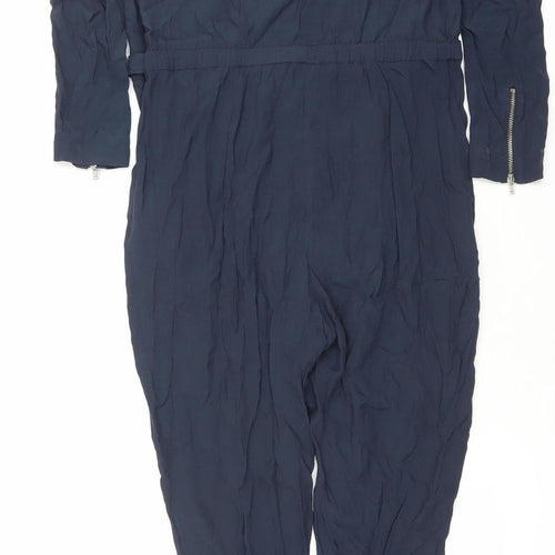 Samsøe & Samsøe Womens Blue XS Jumpsuit Long Sleeve Zip Belted Woven