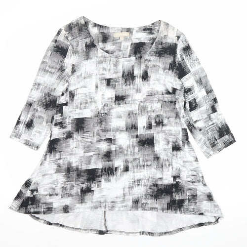 Anthology Women’s Grey Geometric A-Line Dress Size 12 3/4 Sleeve Scoop Neck