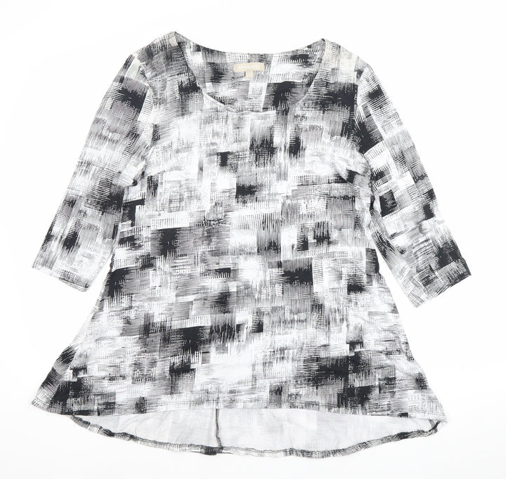 Anthology Women’s Grey Geometric A-Line Dress Size 12 3/4 Sleeve Scoop Neck
