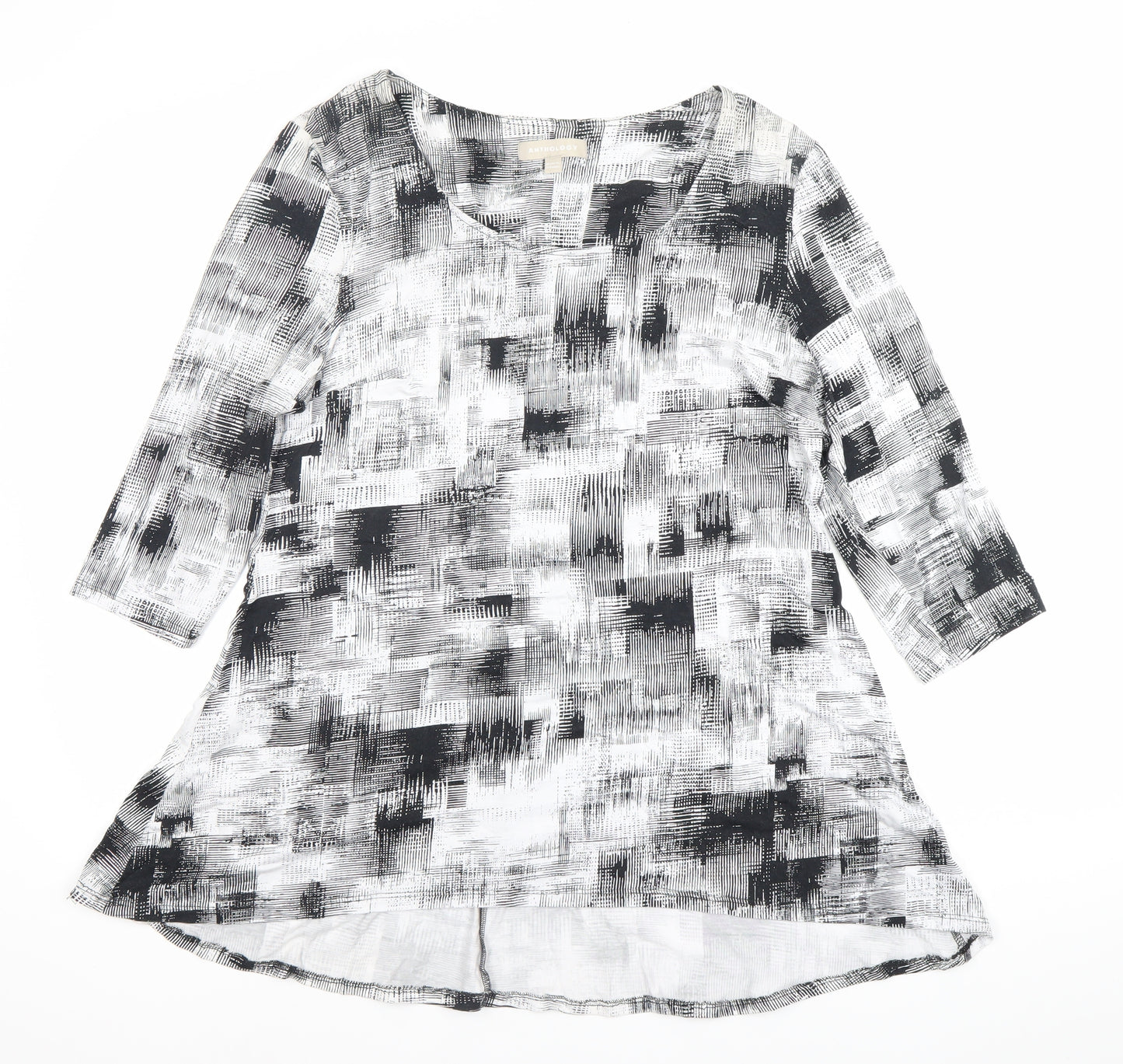 Anthology Women’s Grey Geometric A-Line Dress Size 12 3/4 Sleeve Scoop Neck
