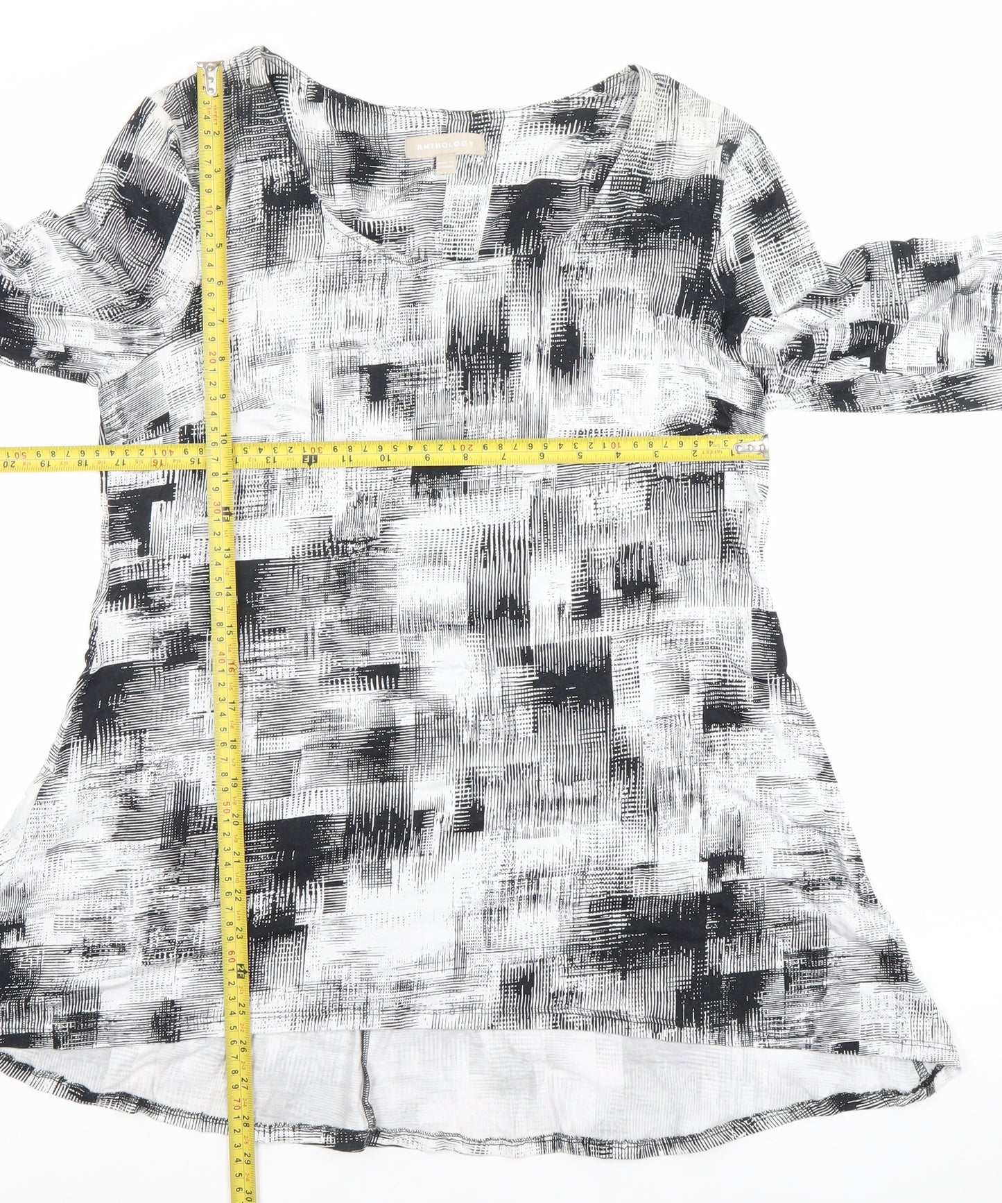 Anthology Women’s Grey Geometric A-Line Dress Size 12 3/4 Sleeve Scoop Neck